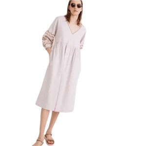 Madewell Lavender Midi Dress with Patterned Sleeves